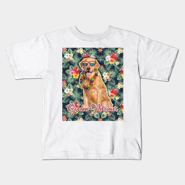 Golden Retriever Summer Funky Hawaiian Kids T-Shirt by Hoahip